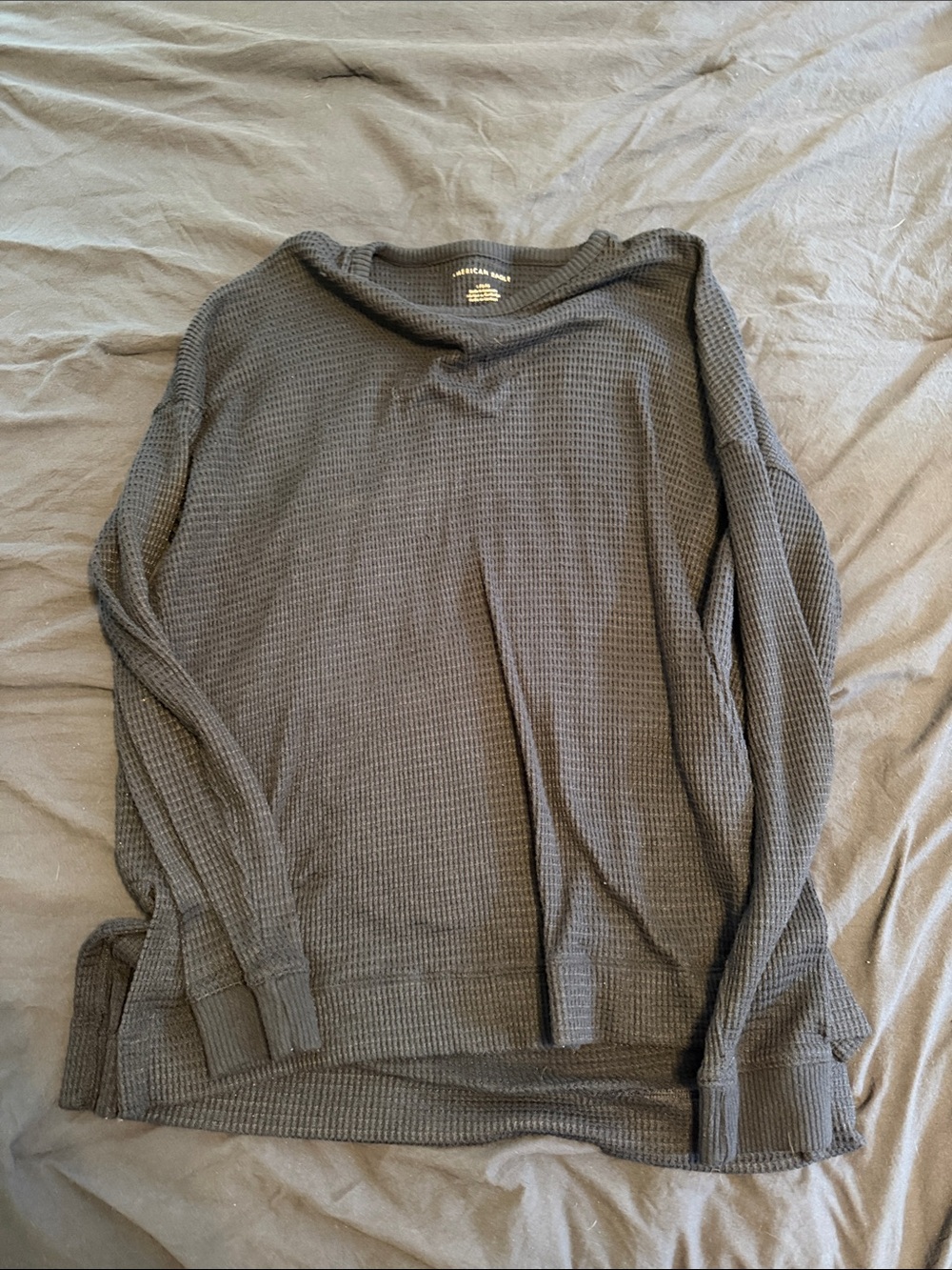American Eagle Outfitters Women's Crewneck Waffle Knit Sweater - navy blue